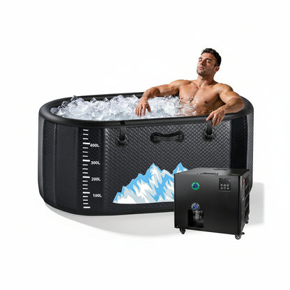 Cold Plunge Tub, 248 Gallon, 1 Horsepower, Heavy-Duty Ice Bath Tub for Athletes with Hot & Cold, Portable Inflatable Plunge Chiller with Water Treatment Kit, Immersion Therapy, Wifi (Black, 1 Set)