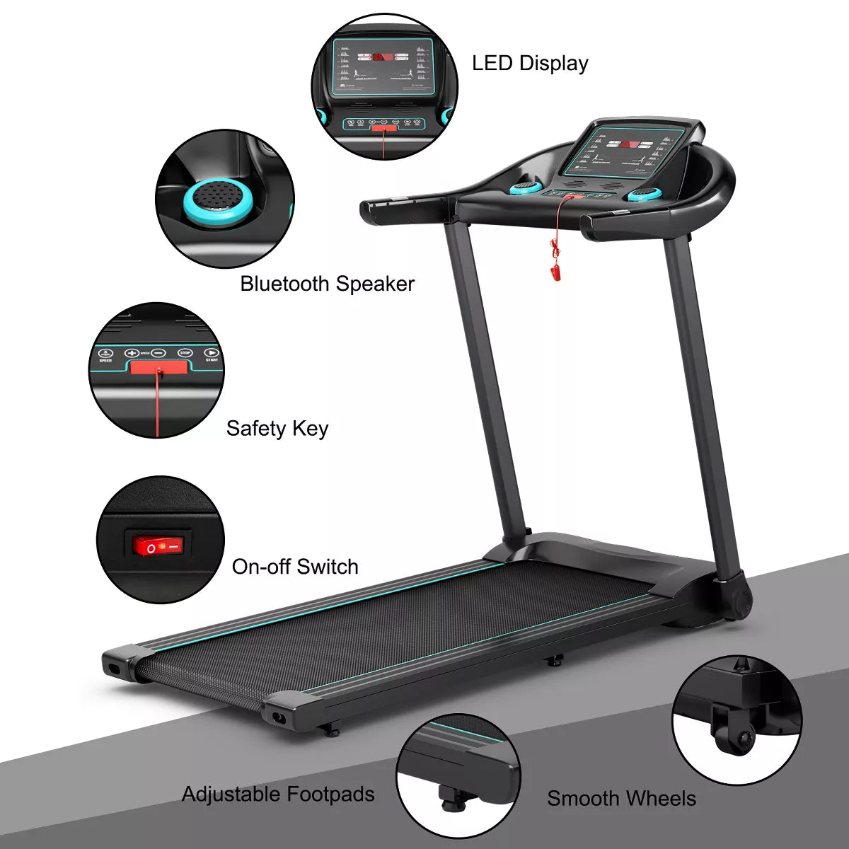 Costway 2.25HP Electric Running Machine Treadmill Bluetooth Speaker APP Control