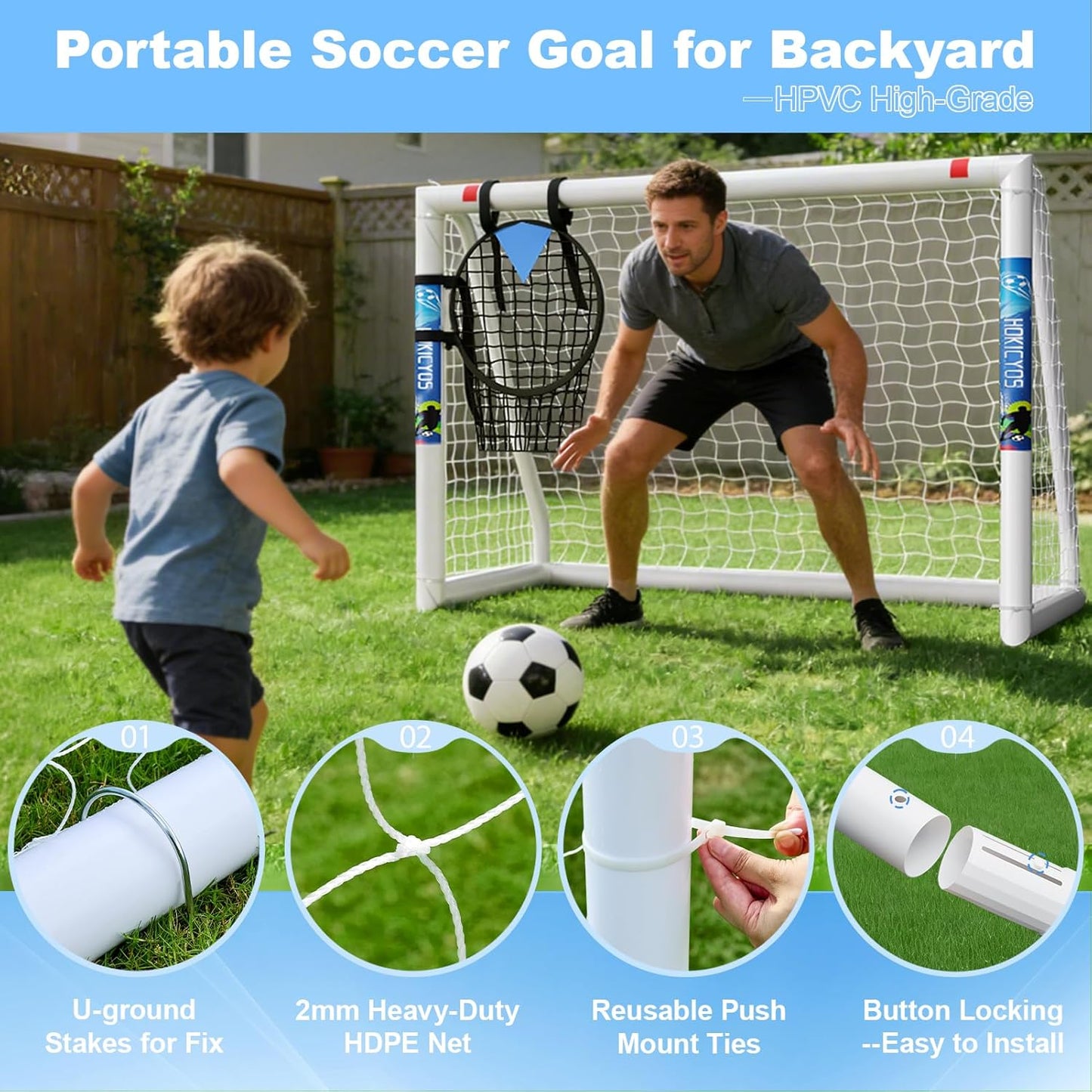 Soccer Goal for Backyard 10×6.5, 8×6 and 6×4 FT Soccer Goals Weatherproof and Portable HPVC Soccer Goal with Soccer Target Net and Carry Bag for Kids and Adults Outdoor'S Practice Training