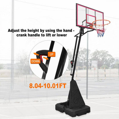 8-10 Ft. Adjustable Height Portable Basketball Hoop Basketball System with Red Backboard, Basketball Hoop and Wheels