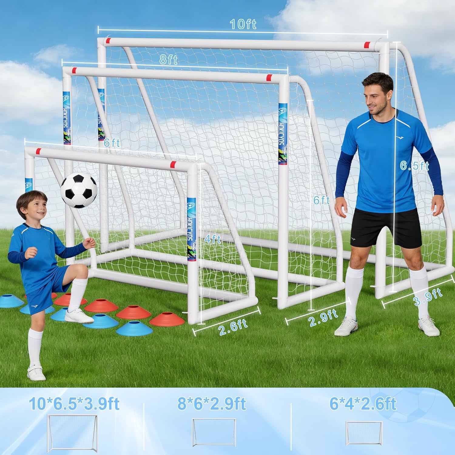 Soccer Goal for Backyard 10×6.5, 8×6 and 6×4 FT Soccer Goals Weatherproof and Portable HPVC Soccer Goal with Soccer Target Net and Carry Bag for Kids and Adults Outdoor'S Practice Training