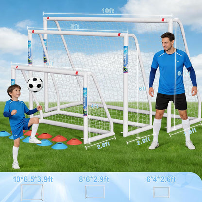Soccer Goal for Backyard 10×6.5, 8×6 and 6×4 FT Soccer Goals Weatherproof and Portable HPVC Soccer Goal with Soccer Target Net and Carry Bag for Kids and Adults Outdoor'S Practice Training