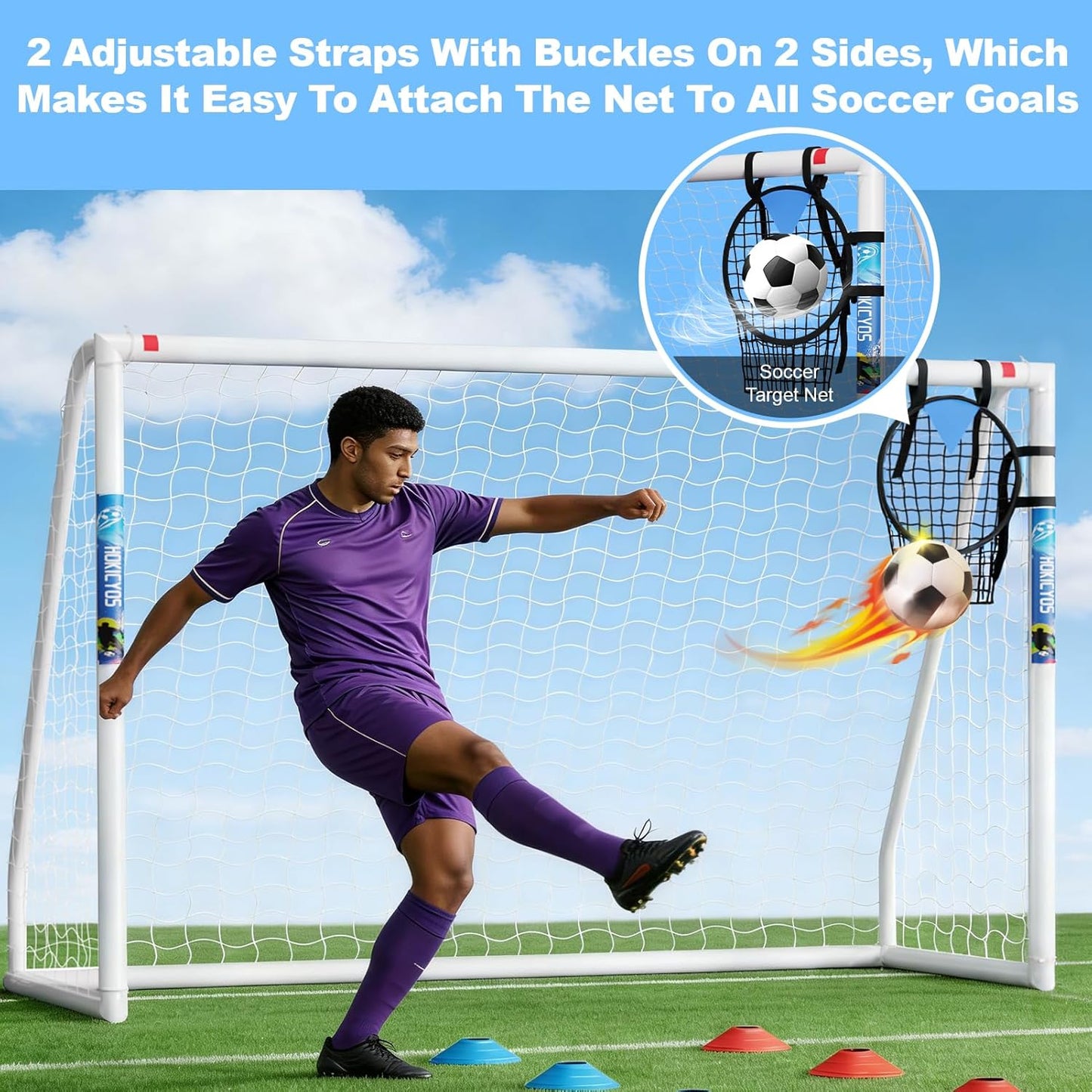 Soccer Goal for Backyard 10×6.5, 8×6 and 6×4 FT Soccer Goals Weatherproof and Portable HPVC Soccer Goal with Soccer Target Net and Carry Bag for Kids and Adults Outdoor'S Practice Training
