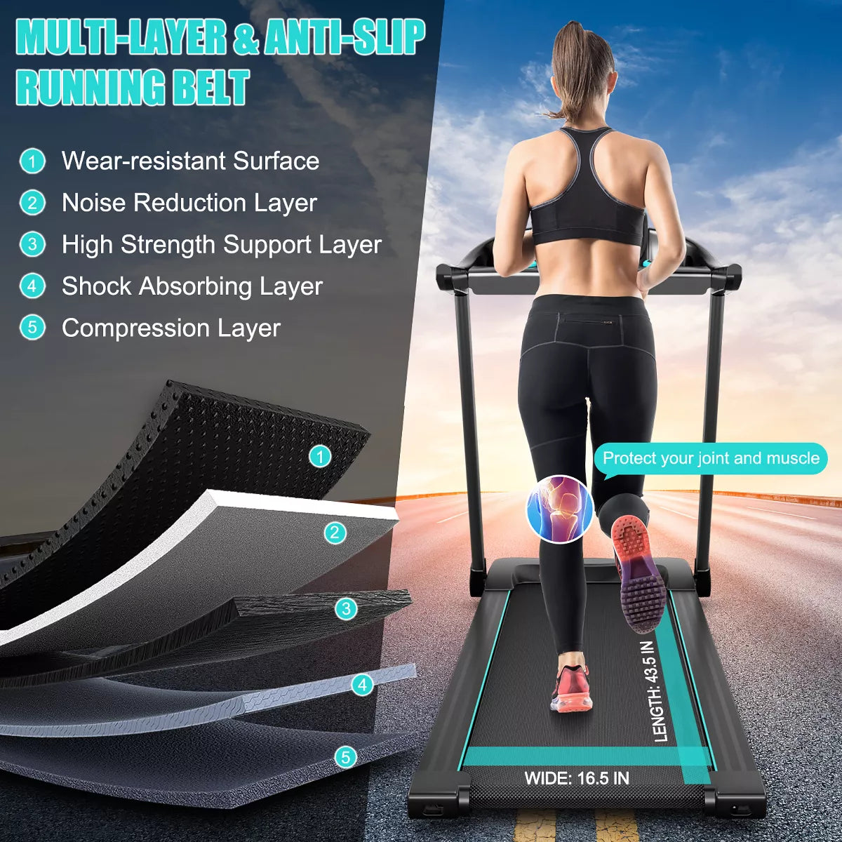 Costway 2.25HP Electric Running Machine Treadmill Bluetooth Speaker APP Control