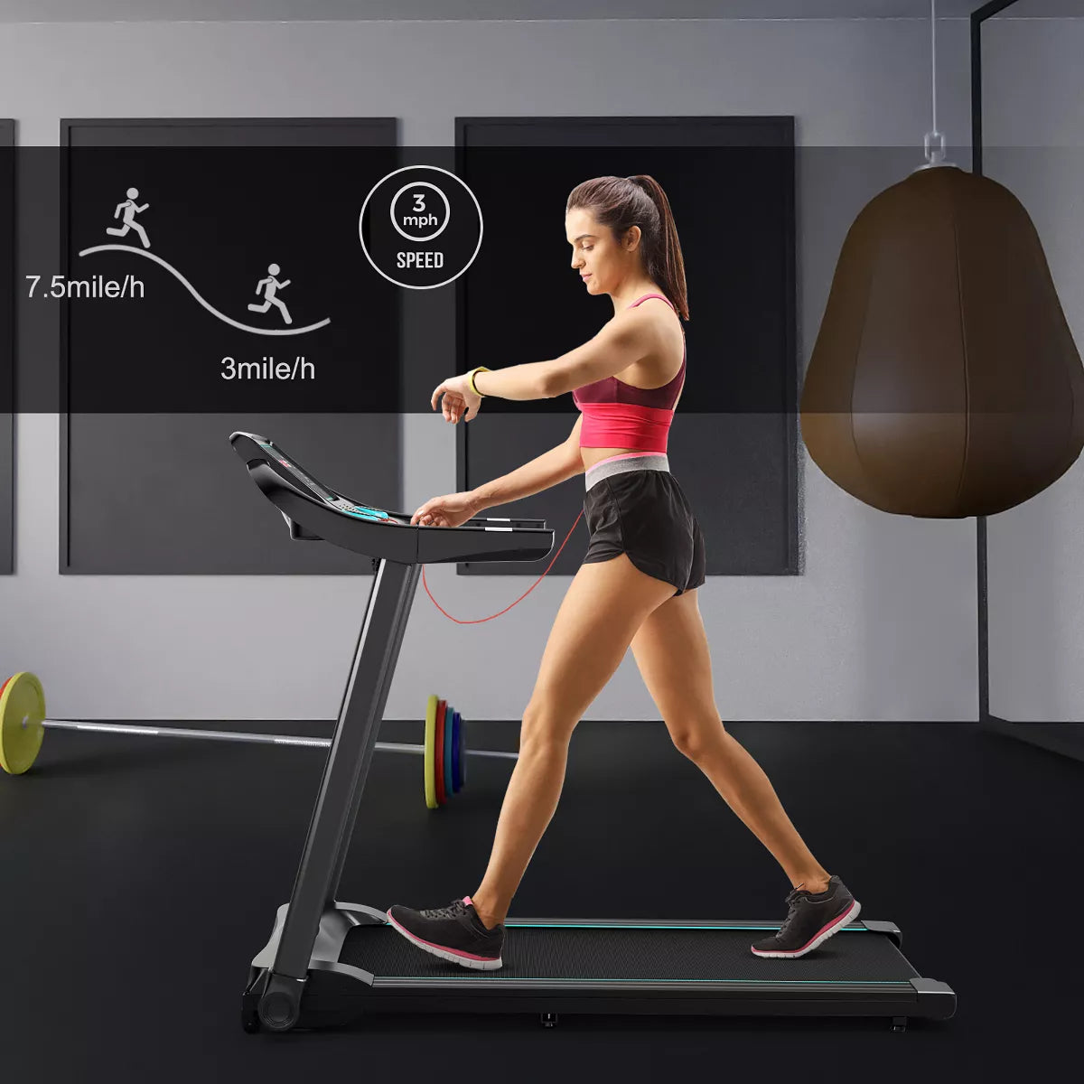 Costway 2.25HP Electric Running Machine Treadmill Bluetooth Speaker APP Control