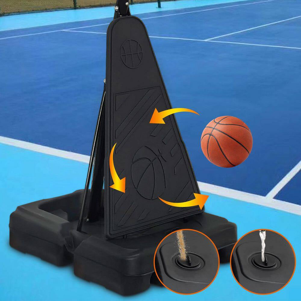 8-10 Ft. Adjustable Height Portable Basketball Hoop Basketball System with Red Backboard, Basketball Hoop and Wheels