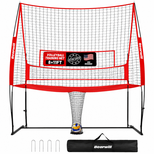 Adjustable Portable Volleyball Training Net with Ball Collection System and Carry Bag