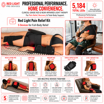 Red Light Pro Devices Pain Relief & Recovery Support Kit – 5 Powerful Devices 5,184 Total LEDs