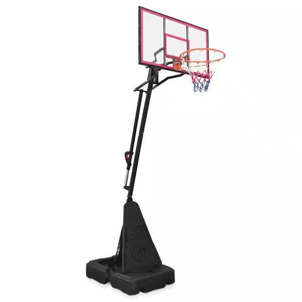 8-10 Ft. Adjustable Height Portable Basketball Hoop Basketball System with Red Backboard, Basketball Hoop and Wheels