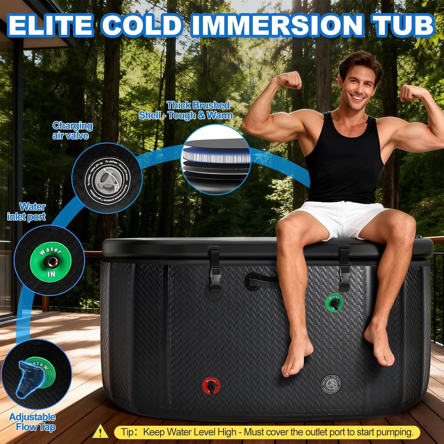 Cold Plunge Tub, 248 Gallon, 1 Horsepower, Heavy-Duty Ice Bath Tub for Athletes with Hot & Cold, Portable Inflatable Plunge Chiller with Water Treatment Kit, Immersion Therapy, Wifi (Black, 1 Set)