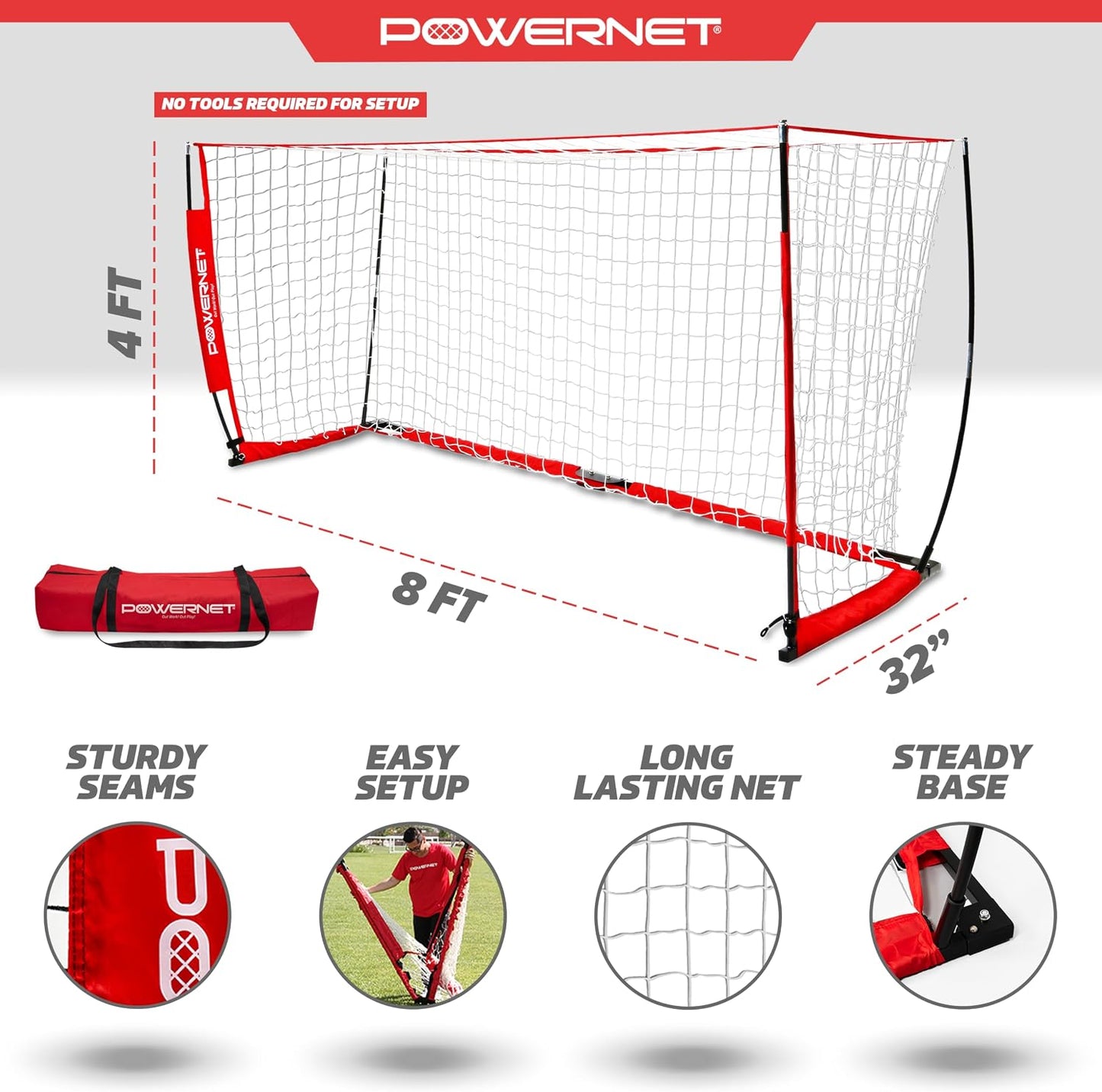 Soccer Goal for Backyard, 3Mx2M / 6X4 / 8X4 / 12X6 / 14X7 /18.5X6.5 / 21X7 / 24 X 8 Portable Soccer Net, Sports & Outdoors Training Equipment, Quick Setup 1 Goal & Zipper Storage Bag