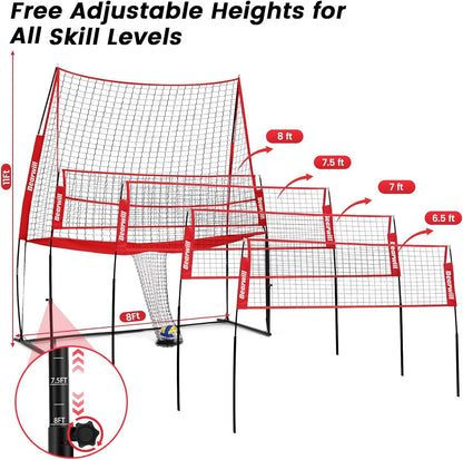 Volleyball Training Equipment, Volleyball Practice Net System Update Freely Adjustable, Portable Volleyball Net for Backyard Indoor Outdoor Hitting Serving Passing Practice