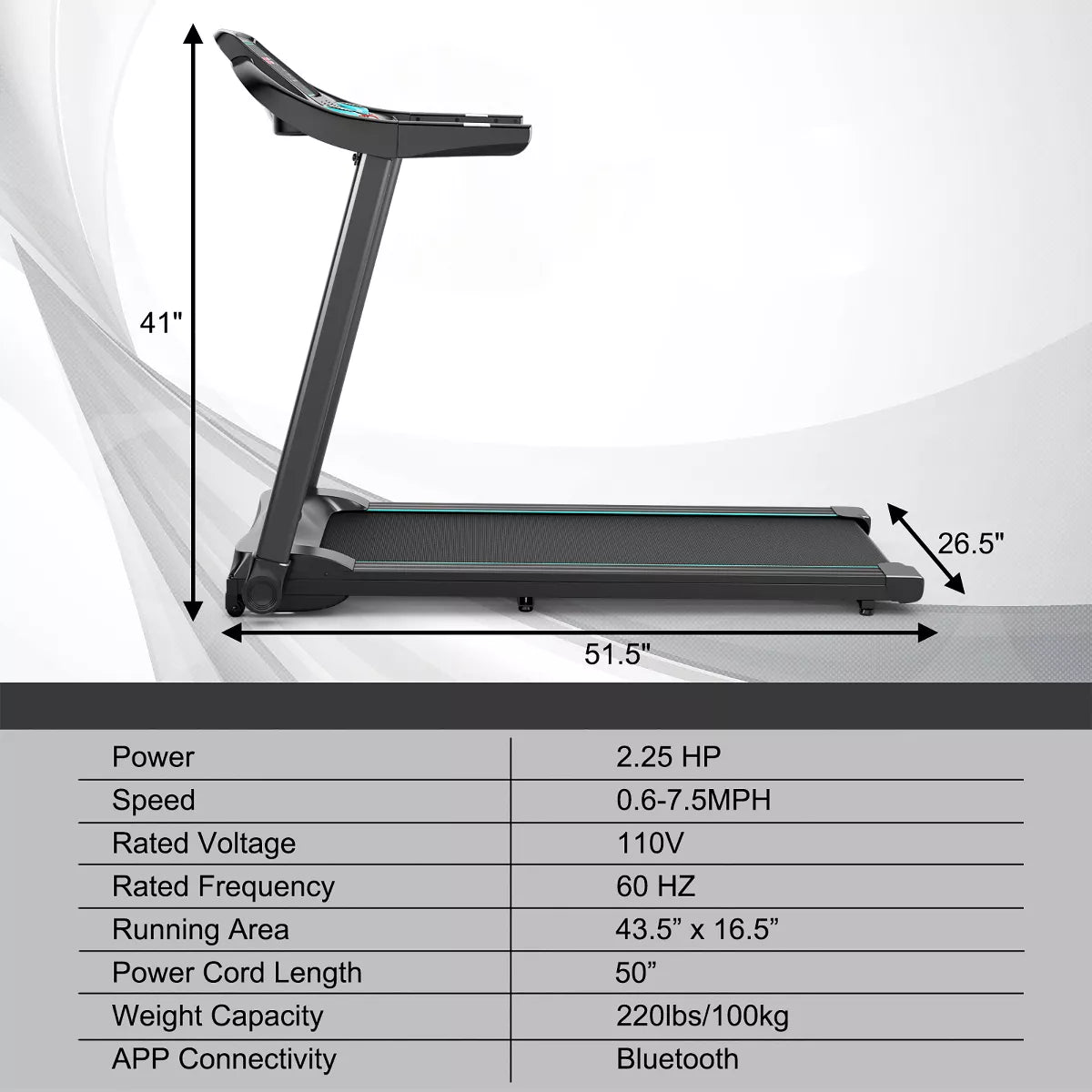 Costway 2.25HP Electric Running Machine Treadmill Bluetooth Speaker APP Control