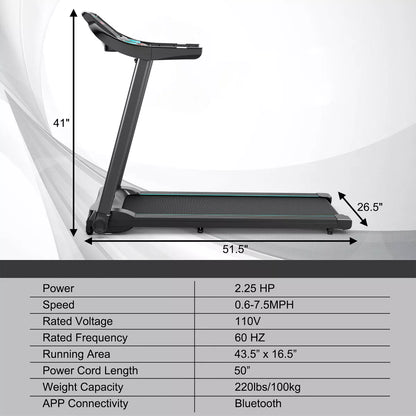 Costway 2.25HP Electric Running Machine Treadmill Bluetooth Speaker APP Control
