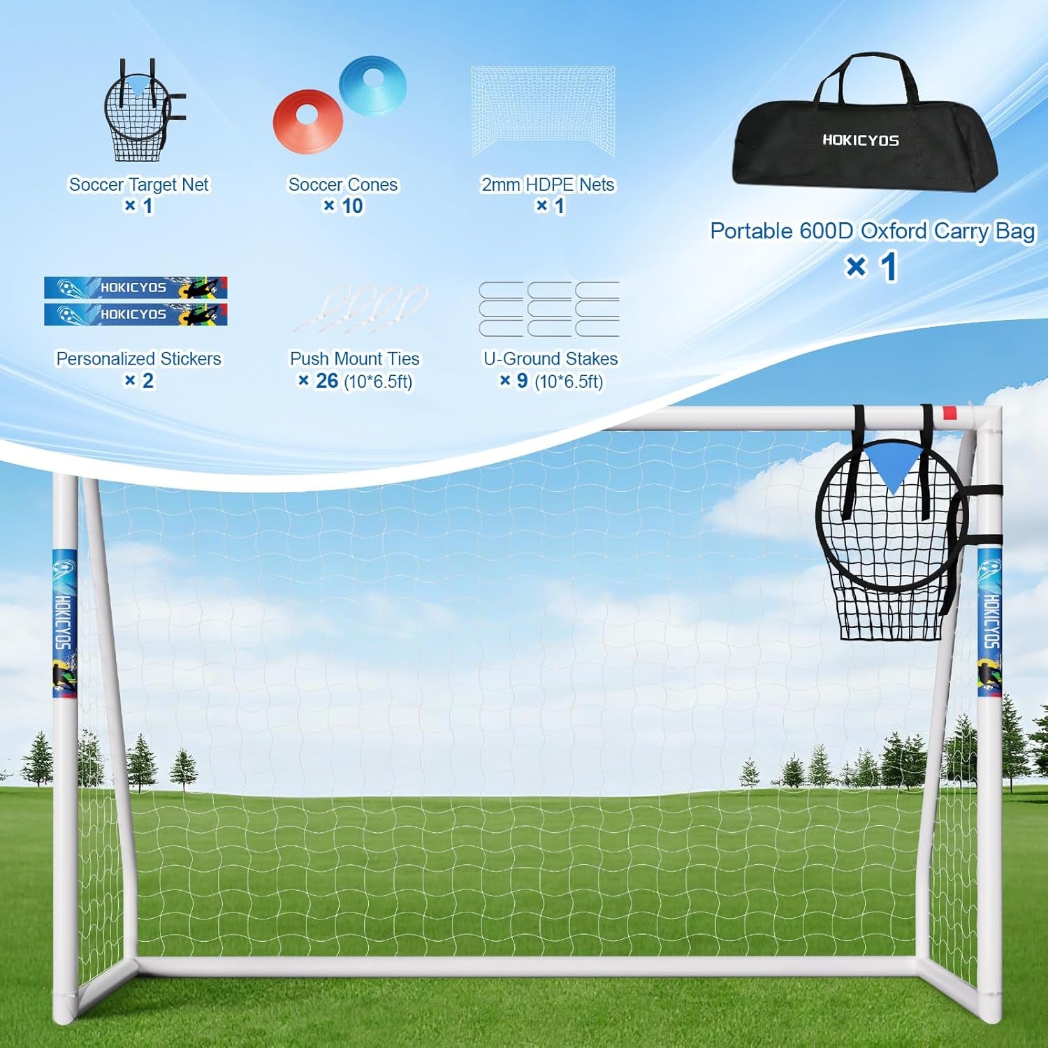 Soccer Goal for Backyard 10×6.5, 8×6 and 6×4 FT Soccer Goals Weatherproof and Portable HPVC Soccer Goal with Soccer Target Net and Carry Bag for Kids and Adults Outdoor'S Practice Training